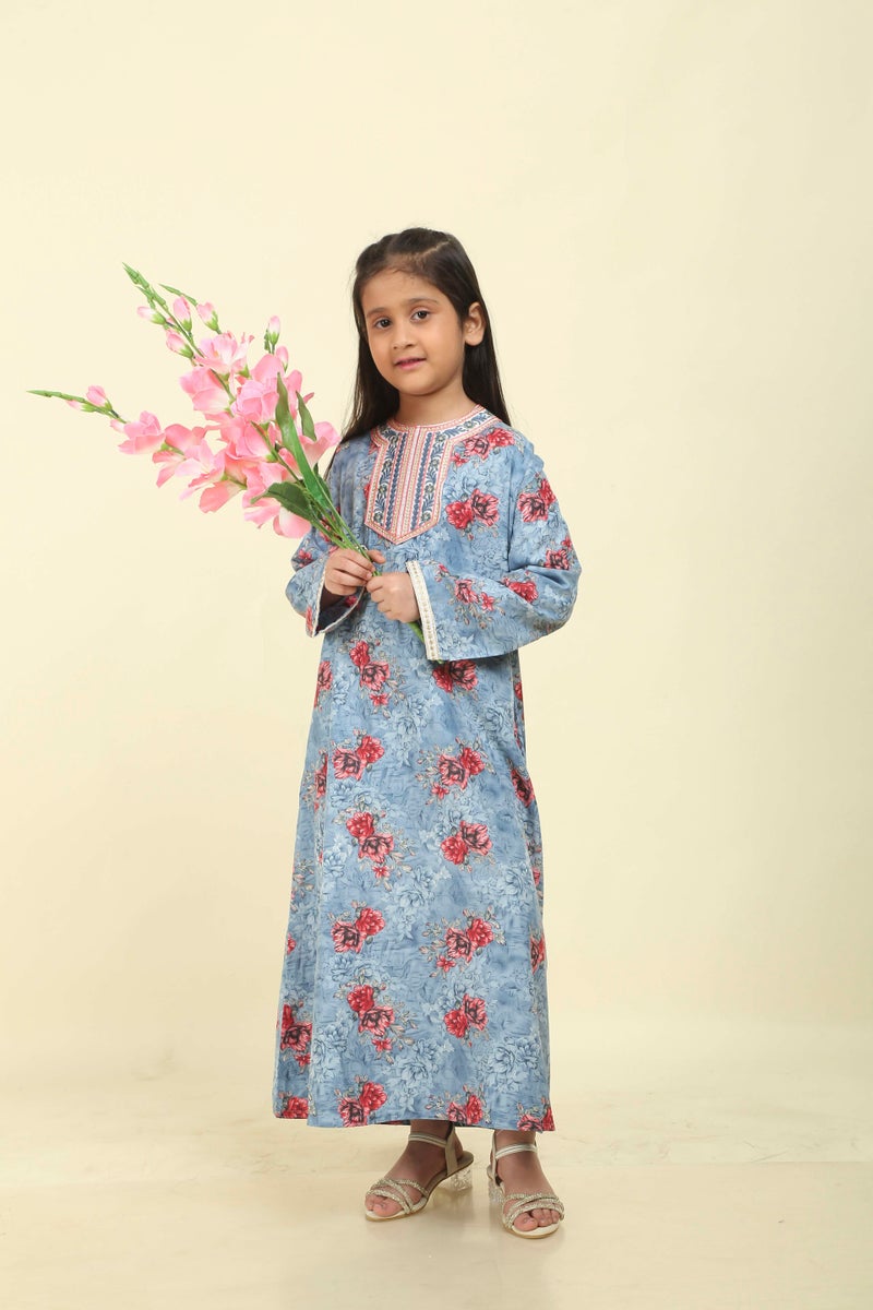 HANA & SARA Girls Arabic Floral Print Jalabiya – Modest Long Sleeve Ethnic Dress for Kids - Image 5